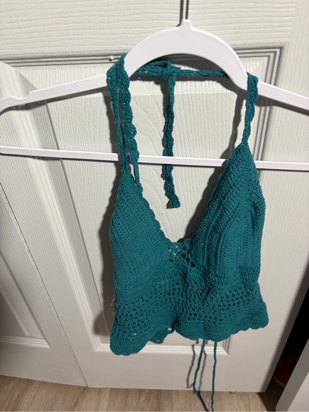 Teal Crochet Halter Adjustable Crop Top